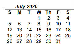 District School Academic Calendar for Denton Co J J A E P for July 2020