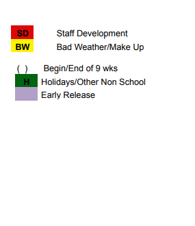 District School Academic Calendar Legend for Denton Co J J A E P