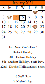 District School Academic Calendar for Schulenburg Elementary for January 2021