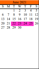 District School Academic Calendar for Schulenburg Secondary for June 2021