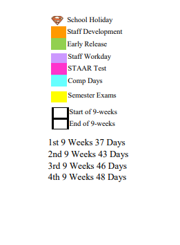 District School Academic Calendar Legend for Schulenburg Elementary