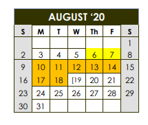 District School Academic Calendar for Sealy High School for August 2020