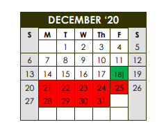 District School Academic Calendar for Sealy J H for December 2020