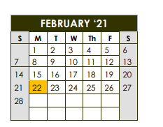 District School Academic Calendar for Selman Int for February 2021