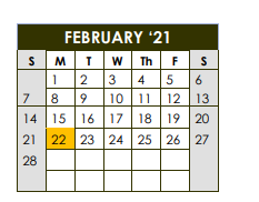 District School Academic Calendar for Sealy High School for February 2021