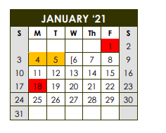 District School Academic Calendar for Sealy High School for January 2021