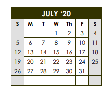 District School Academic Calendar for Sealy J H for July 2020