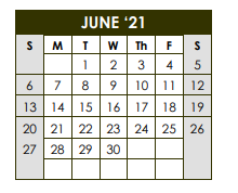District School Academic Calendar for Sealy J H for June 2021