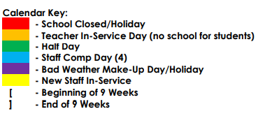 District School Academic Calendar Legend for Selman Int