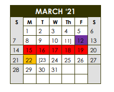 District School Academic Calendar for Sealy J H for March 2021