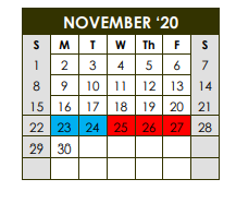 District School Academic Calendar for Sealy J H for November 2020