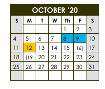 District School Academic Calendar for Sealy J H for October 2020