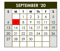 District School Academic Calendar for Sealy J H for September 2020