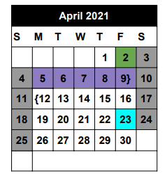 District School Academic Calendar for Seminole Success Ctr for April 2021