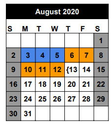 District School Academic Calendar for Seminole Success Ctr for August 2020