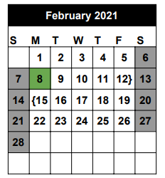 District School Academic Calendar for Seminole Success Ctr for February 2021