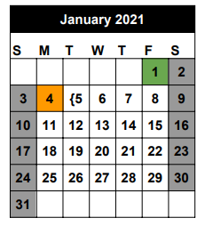 District School Academic Calendar for Seminole Success Ctr for January 2021
