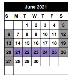District School Academic Calendar for Seminole J H for June 2021