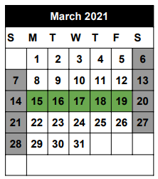 District School Academic Calendar for Seminole Success Ctr for March 2021