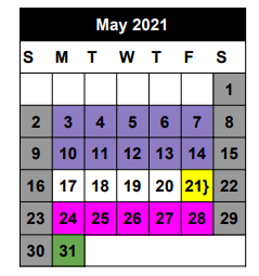 District School Academic Calendar for Seminole Success Ctr for May 2021