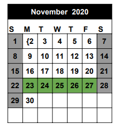 District School Academic Calendar for Seminole J H for November 2020