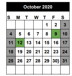 District School Academic Calendar for Seminole Success Ctr for October 2020