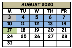 District School Academic Calendar for Seminole County Elementary School for August 2020