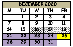 District School Academic Calendar for Seminole County Crossroads Alternative School for December 2020