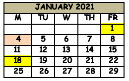 District School Academic Calendar for Seminole County Middle/high School for January 2021