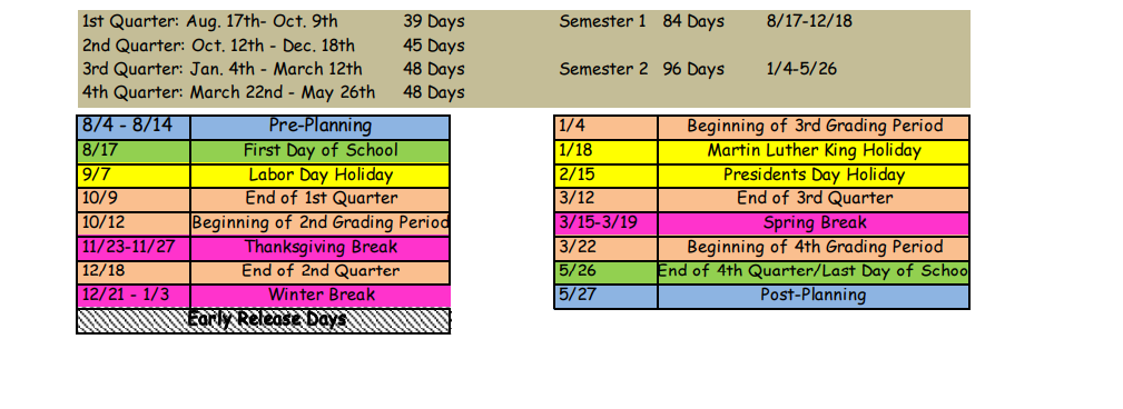 District School Academic Calendar Key for Seminole County Elementary School