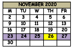 District School Academic Calendar for Seminole County Elementary School for November 2020