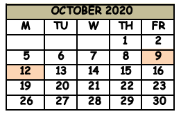 District School Academic Calendar for Seminole County Crossroads Alternative School for October 2020