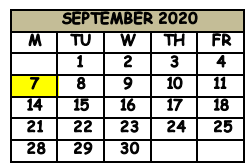 District School Academic Calendar for Seminole County Crossroads Alternative School for September 2020