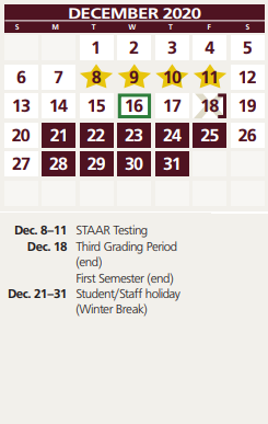 District School Academic Calendar for Read-turrentine El for December 2020