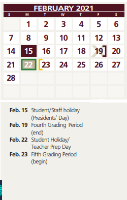 District School Academic Calendar for Silsbee H S for February 2021
