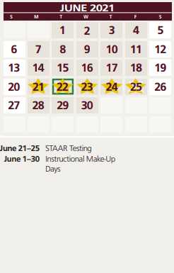 District School Academic Calendar for Silsbee H S for June 2021
