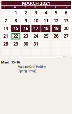 District School Academic Calendar for Edwards-johnson Memorial Middle for March 2021