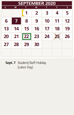 District School Academic Calendar for John H Kirby Elementary for September 2020