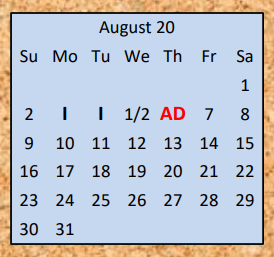 District School Academic Calendar for Gordonsville Elementary School for August 2020