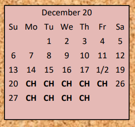 District School Academic Calendar for Gordonsville Elementary School for December 2020