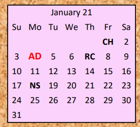 District School Academic Calendar for Union Heights Elementary for January 2021