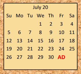 District School Academic Calendar for Gordonsville High School for July 2020