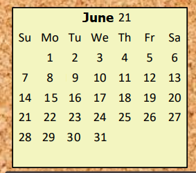District School Academic Calendar for Gordonsville High School for June 2021