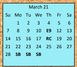 District School Academic Calendar for Defeated Elementary School for March 2021