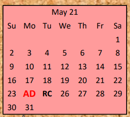 District School Academic Calendar for Gordonsville Elementary School for May 2021