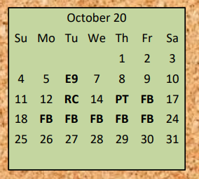 District School Academic Calendar for Defeated Elementary School for October 2020