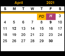 District School Academic Calendar for Stanfield El for April 2021