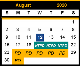 District School Academic Calendar for Snyder J H for August 2020