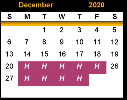 District School Academic Calendar for Snyder J H for December 2020
