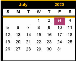 District School Academic Calendar for Snyder J H for July 2020